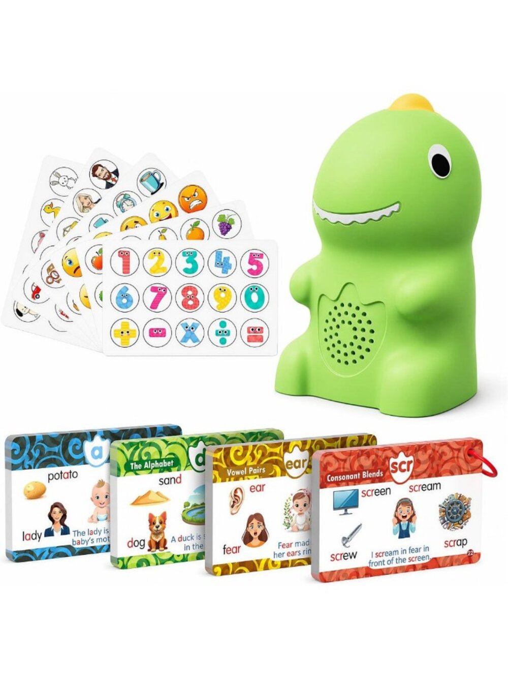 Dinosaur Talking Pen & Phonics Cards - Interactive Learning Game for Kids 2-8